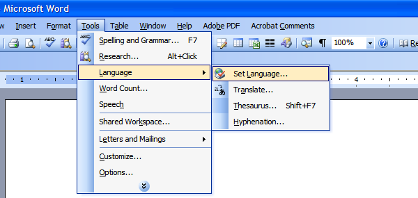 change language microsoft word